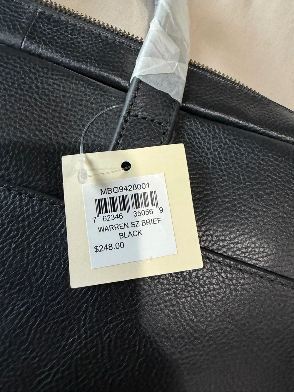 Fossil Black Leather Laptop Briefcase with Front Slip Pocket